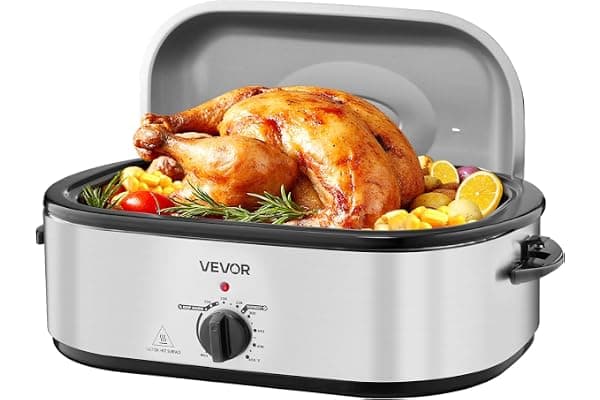 VEVOR Roaster Oven, 20QT Electric Roasting Pan, 150-450℉ Adjustable Temperature Fast-Cooking Turkey Roaster, Turkey Oven with Self-Basting Lid, Defrost & Warm Function for Home, Fits 24lb Turkey