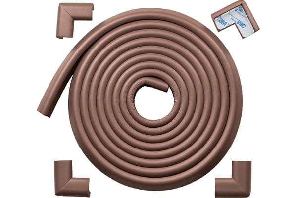 Roving Cove HeftyFit Edge Corner Protector Baby Proofing (Large 15ft Edge 4 Corners), Heavy-Duty, Soft NBR Rubber Foam, Furniture Fireplace Safety Bumper Guard, 3M Adhesive, Coffee Brown