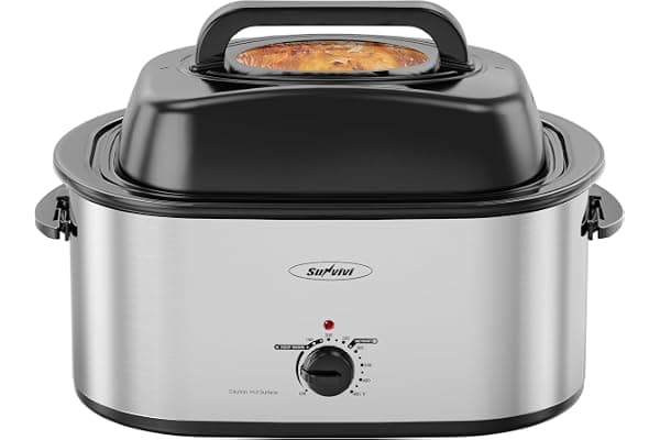 Sunvivi 28QT Roaster Oven for Large Whole Turkey, Countertop Roaster Cooker | Self-Basting & Glass Viewing Lid, Removable Pan, 150-450°F Temp Control, for Baking Slow Cook Defrost Warm Turkey Up to 30lb