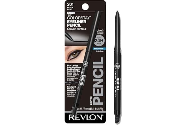 REVLON ColorStay Pencil Waterproof Eyeliner, 201 Black, 0.01 oz | Waterproof pencil eyeliner with built-in sharpener. Smudge-proof, long-lasting, intense matte color.