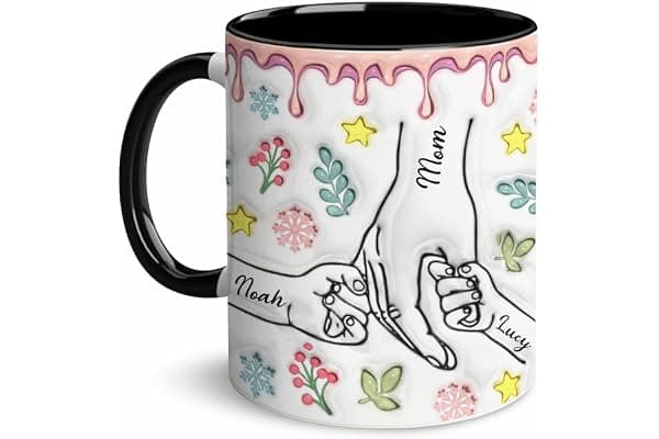 LOVELYPOD Custom Mom Mug with Kids Names, You Hold Our Hands Also Our Hearts Mug, Mama Coffee Cup, Mothers Day Gift, Personalized Mugs, Christmas Gifts, Mothers Day Mugs, Mom Gifts for Women