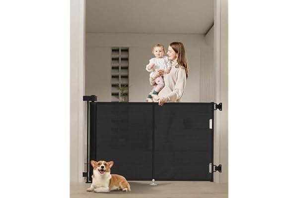 Miumoon 50 inch Retractable Baby Gates 34 inch Tall, Retractable Gate with Reinforced Strip Design to Prevent Crawling Through, Retractable Dog Gate for Stairs, Doorways, Hallways