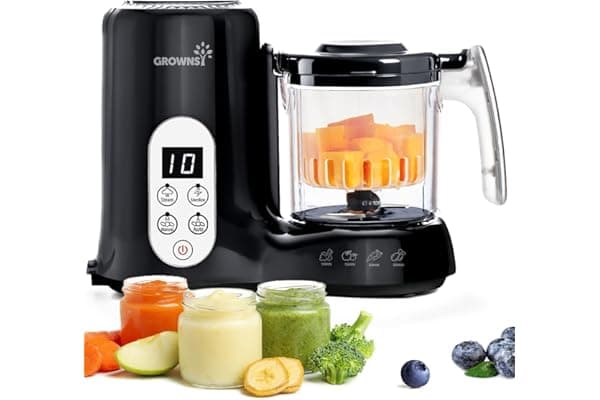Grownsy Baby Food Maker with Steam Basket, One Step Baby Food Processor Steamer Puree Blender Grinder Mills Machine, Auto Cooking Grinding and Sterili-zing for Healthy Homemade Baby Food, Blcak