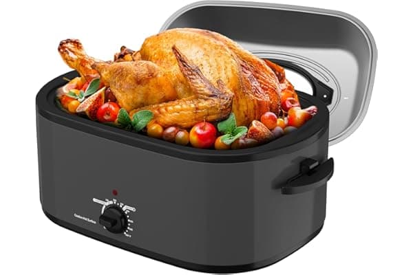 SUNVIVIPRO Roaster Oven 28 Quart, Electric Turkey Roaster with Self-Basting Lid, Removable Pan & Rack, Variable Temp Control, Stainless Steel, Grey