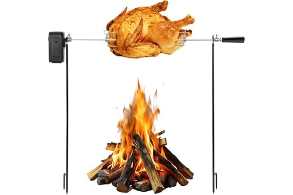 Rotating Rotisserie Grill Kit, Electric Dual Post Open Fire Spit | Rotisserie Grill System Cordless Battery Motor,with Spit Rod,for Outdoor Campfire Grilling,20LBS Capacity by QPMR