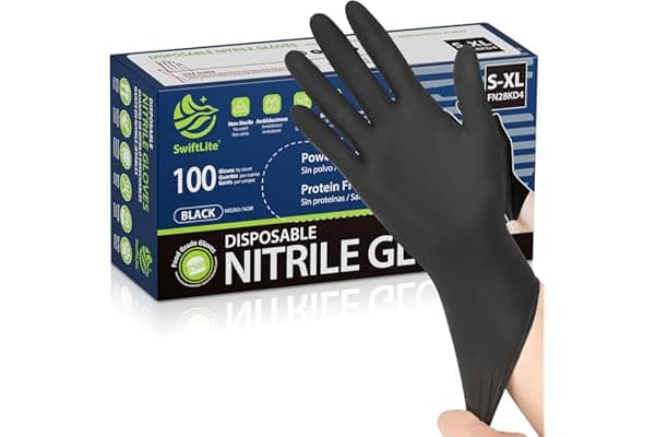SWIFTLITE Black Nitrile Gloves Disposable Latex Free, Food Safe | Rubber Gloves Powder Free for Cooking, Food Prep, Kitchen Cleaning