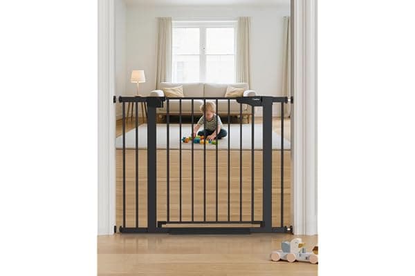 Best Amazon Buy Under: Cumbor 29.7-40.6" Baby Gate for Stairs, Mom's Choice Awards Winner-Dog Gate for Doorways, Pressure Mounted Auto-Close Pet Gates for Dogs Indoor, Safety Child Gate with Easy Walk Thru Door, Black