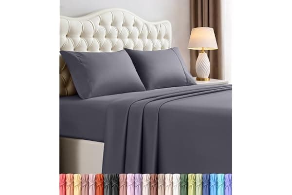 Queen Sheets Set, 4 Pieces 16" Deep Pocket Hotel Luxury Bed Sheets, Grey | Extra Soft Bedsheet Set, Comfy & Breathable Cooling Sheets, Wrinkle & Fade Resistant, Fitted Sheet, Flat Sheet, 2 Pillowcases