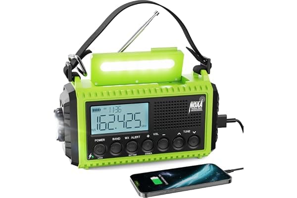 Raynic Emergency Weather Radio, 5000mAh/18500mWh Weather Radio, Portable Solar Hand Crank Radio with AM/FM/SW/NOAA, Cell Phone Charger, Headphone Jack, Flashlight and SOS Siren