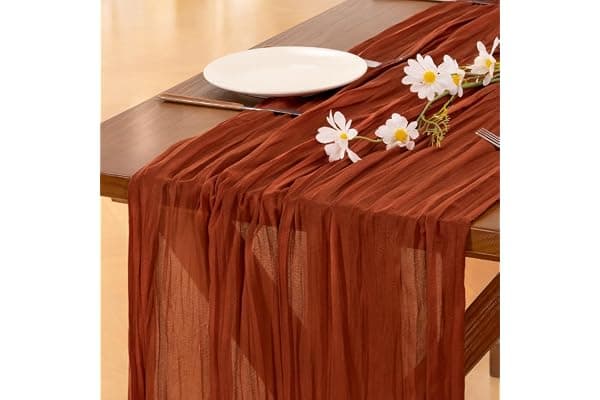 Fall Table Runner Terracotta Cheesecloth Boho Wedding Thanksgiving Decor | Friendsgiving Rustic Gauze 10FT Cheese Cloth 120 Inch Farmhouse Dining Runner for Baby Shower Holiday Party Home Decorations