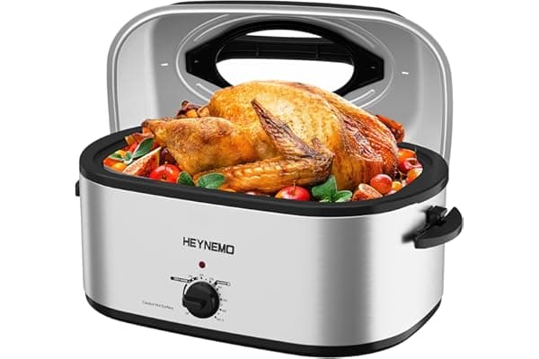 Best Amazon Buy Under: 26 Quart Electric Roaster Oven with Visible & Self-Basting Lid, Large Turkey Roaster with Defrost Warm Function, Adjustable Temperature, Removable Pan Rack, Stainless Steel, Silver