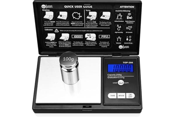 Weigh Gram 200g Digital Pocket Gram Scale 0.01g Accuracy, 200g x 0.01g Mini Digital Grams Scale, Small Food Scale, Jewelry Scale, Ounces Grains Scale With100g Calibration Weight