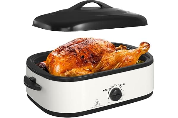 14 Quart Electric Roaster Oven with Slow Cooker Function, Turkey Roaster Oven Buffet with Self-Basting Lid, Removable Pan, Cool-Touch Handles, Easy to Clean, White