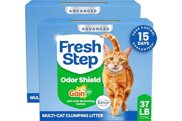 Fresh Step Advanced Odor Shield Clumping Cat Litter with Gain, 18.5 lb, 2Pk | Odor Shield with Ammonia Block Technology, Low Dust, Multi Cat, Compatible with Most Automatic Litter Boxes