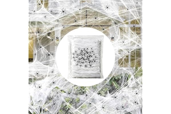 Famoby Halloween Spider Webs 1600 sqft and 50pcs Fake Spiders Super Stretch Cobwebs Party Decorate for Halloween Theme Indoor and Outdoor Decoration