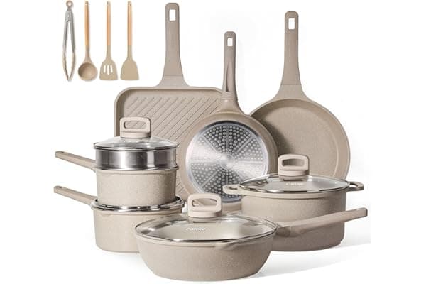 CAROTE Pots and Pans Set Non Stick, 16Pcs Kitchen Cookware Set, Stackable Induction Cookware, Pot and Pan set, Pans for Cooking, Taupe Granite,Pots and Pans Set Non Stick,