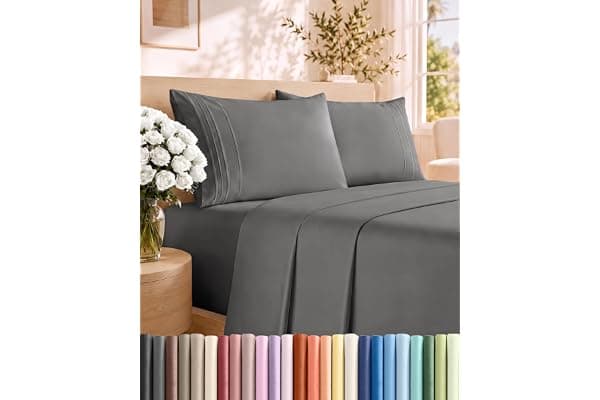 Queen Size 4 Piece Sheet Set - Breathable & Cooling Sheets - Dark Grey | Hotel Luxury Bed Sheets for Women & Men, Deep Pockets, Easy-Fit, Extra Soft and Wrinkle Free Sheets, Oeko-Tex Bed Sheet Set