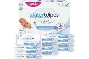 WaterWipes Sensitive+ Newborn & Baby Wipes, 3-In-1 Cleans, Cares, Protects, 99.9% Water, Unscented & Hypoallergenic, 720 Count (12 Packs)