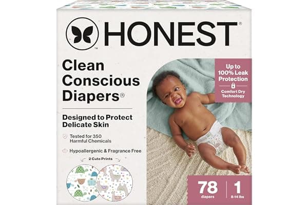 The Honest Company Diapers, All the Alpacas + Turtle Time, Size 1, 78 Count | Baby Diapers, Size 1 (8-14 Lbs), 78 Ct. Hypoallergenic, Up To 100% Leak Protection, Plant-Based, OEKO-TEX Certified.