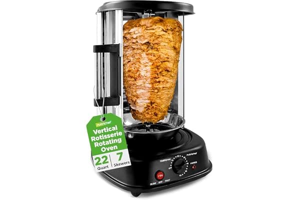 NutriChef Vertical Rotating Shawarma Oven - Rotisserie, Shawarma, & Kebab Machine - Stain-Resistant, Energy-Efficient - Heat-Resistant Door - Includes Kebab Rack with 7 Skewers - Stainless Steel