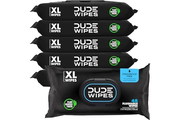 DUDE Wipes Unscented Adult Flushable Wet Wipes, Sensitive Skin, 288 Count | 6 packs of 48 extra large flushable butt wipes. Hypoallergenic plastic-free wipes. 99% water, vitamin E, aloe. Septic safe.