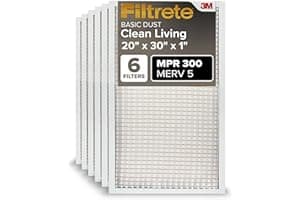 Filtrete 20x30x1 Air Filter MERV 5, 6-Pack AC Furnace HVAC Filters for Home, MPR 300 Basic Dust Defense, Pleated Electrostatic (Actual Size 19.81 x 29.81 x 0.81 in)