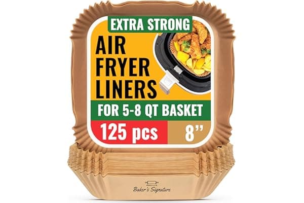 Air Fryer Paper Liners, 125Pcs Air Fryer Disposable Liners | Non-Stick and Oil Proof for Easy Cleanup, 8" Square for 5-8 qt Basket by Baker's Signature