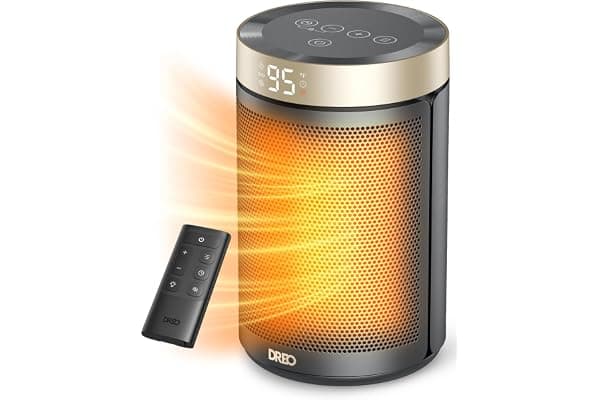 DREO Space Heater, Portable Electric Heaters for Indoor Use with Thermostat | 2026 Upgraded, 34dB Quiet, 12H Timer, 5 Mode, Remote, 1500W PTC Ceramic Fast Safety Heat for Office Bedroom Home, Gold