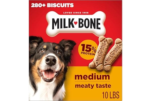 Milk-Bone Original Medium Dog Biscuits, 10 lb Box | 280+ treats, classic meaty taste, crunchy dog treats for dogs 20-50lbs, 15% protein, 12 vitamins & minerals, made in the USA
