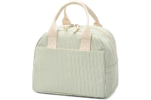 LOVELYWIND Lunch Box for Women, Insulated Lunch Bag, Green Stripe Tote | Fresh Green Stripe Design, Stylish Lunch Tote Style for Women, Perfect for Office Work, Daily Meals & Everyday Carry Use