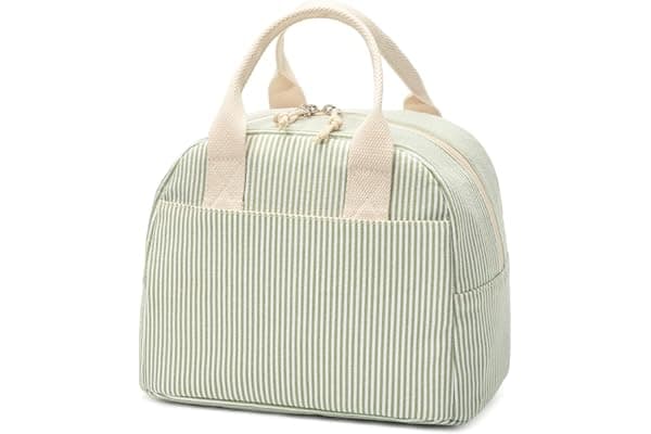 LOVELYWIND Lunch Box for Women, Insulated Lunch Bag, Green Stripe Tote | Fresh Green Stripe Design, Stylish Lunch Tote Style for Women, Perfect for Office Work, Daily Meals & Everyday Carry Use