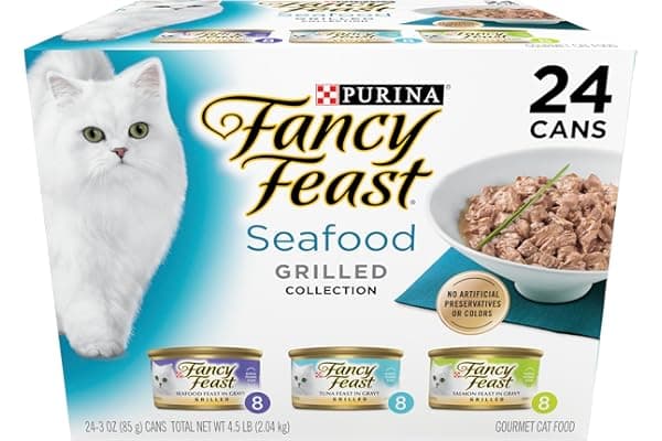 Purina Fancy Feast Grilled Seafood Wet Cat Food, 3 oz Cans, 24-Pack | Variety Pack, crafted with real seafood in savory gravy. Made with no Artificial Colors or Preservatives.
