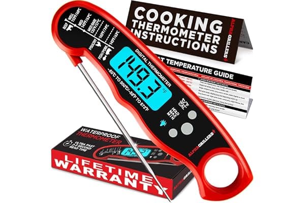 Alpha Grillers Meat Thermometer Digital, Stocking Stuffers Gifts for Men | 1-2 Second Ultra-Fast Response Time, Bright Backlit Display, Waterproof (IP67), Pre-Calibrated & Ready to Use