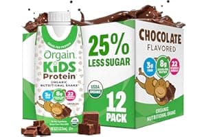 Orgain Organic Kids Nutritional Dairy Protein Shakes, Chocolate, Healthy Kids Snacks, 8g Grass-Fed Protein, 3g Fiber, 22 Vitamins & Minerals, No Soy Ingredients, Non-GMO, 8.25 Fl Oz, Pack of 12