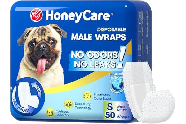 HONEY CARE All-Absorb A26 Male Dog Wrap, 50 Count, Small