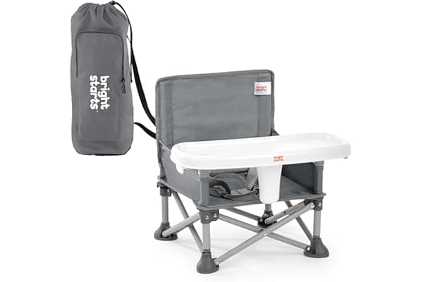 Bright Starts Pop ‘N Sit Portable Booster Seat, 3-in-1 Floor Seat, Travel High Chair & Toddler Booster with Feeding Tray, Indoor/Outdoor, Grey, 6 Months–3 Years