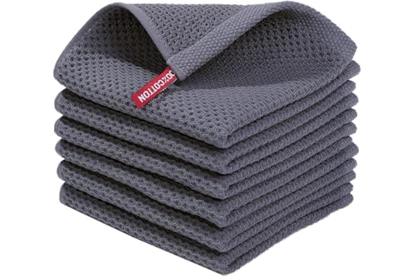 Pregnancy Hack: Homaxy 100% Cotton Waffle Weave Kitchen Dish Cloths, Ultra Soft Absorbent Quick Drying Dish Towels, 12 x 12 Inches, 6-Pack, Dark Grey