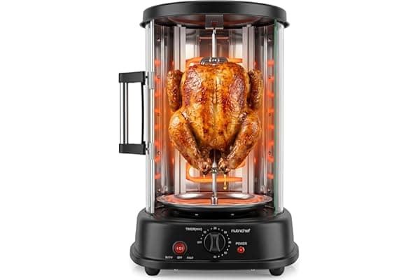 Baby Shower Gift Idea: NutriChef Countertop Vertical Rotating Oven - Rotisserie Shawarma Machine, Kebob Machine, Stain & Heat Resistant Door & Energy Efficient, Includes Kebob Rack with 7 Skewers (PKRTVG34)