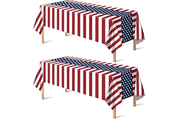 OHOME 4th of July Decorations - Patriotic American Flag Plastic Tablecloth for 250th Anniversary | Fourth of July Accessories Memorial Day Decor for Home Outdoor Outside Party Favors,54"x108",2 Pack
