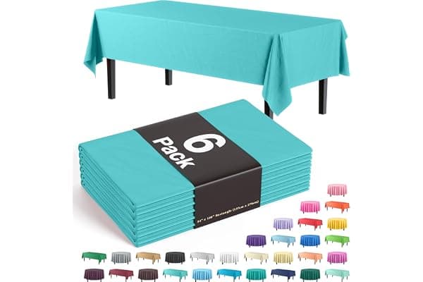 Exquisite Party Solids 6-Pack Premium Plastic Tablecloth 54in. x 108in. Rectangle Plastic Table Cover - Aqua