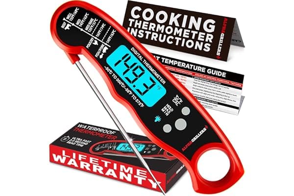 Alpha Grillers Instant Read Meat Thermometer Digital, Cooking, Food, Grill | 1-2 Second Ultra-Fast Response Time, Bright Backlit Display, Waterproof (IP67), Pre-Calibrated & Ready to Use