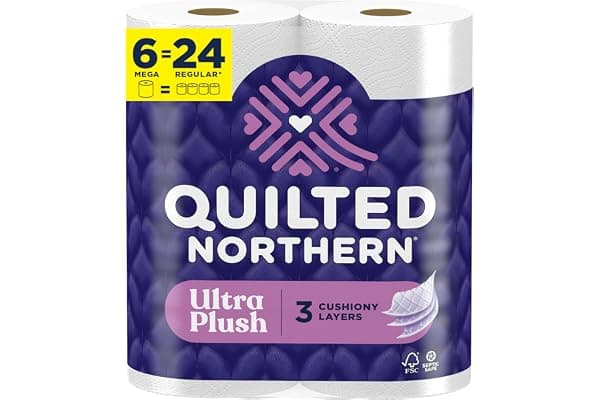 Quilted Northern Ultra Plush Toilet Paper, 6 Mega Rolls = 24 Regular Rolls, 4X More Absorbent*, 3-Ply Soft Toilet Tissue