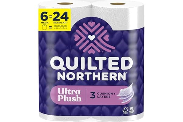 Quilted Northern Ultra Plush Toilet Paper, 6 Mega Rolls = 24 Regular Rolls | 3 ply soft toilet tissue for everyday comfort and convenience, 3x thicker for cleanliness and hygiene