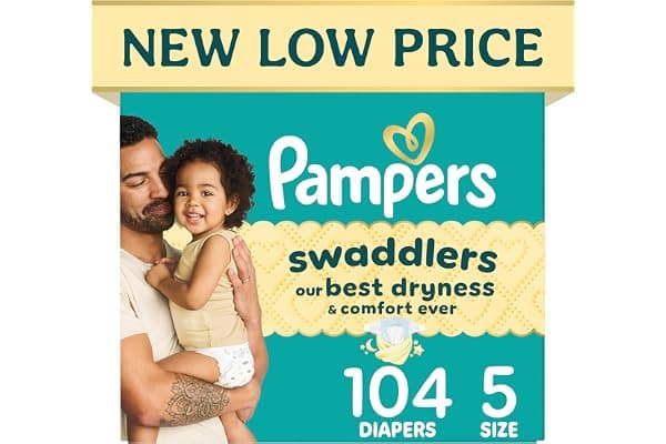 Swaddlers Diapers, Size 5 (20-37 lbs), 104 Count, Fragrance Free, Hypoallergenic, Absorbent, Pediatrician Recommended, Skin Safe
