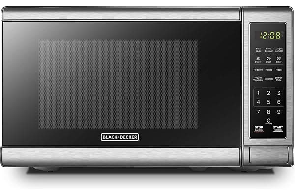 BLACK+DECKER EM720CB7 Digital Microwave Oven with Turntable Push-Button Door, Child Safety Lock, 700W, Stainless Steel, 0.7 Cu.ft
