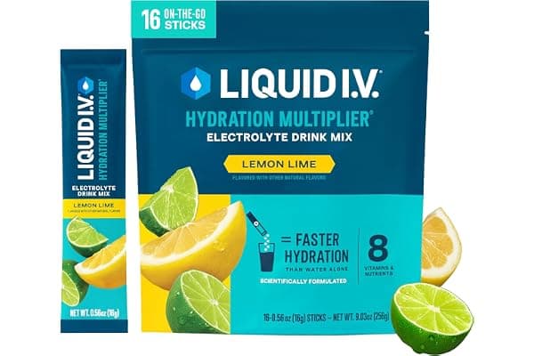 Liquid I.V. Hydration Electrolytes, Lemon Lime, 16 Count | Scientifically Formulated | Clinically Proven Hydration | No Artificial Sweeteners | Non-GMO | Vegan | Powder Drink Mix