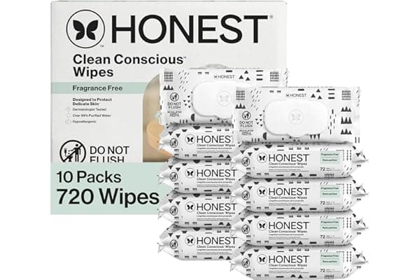 The Honest Company Baby Wipes for Sensitive Skin, Hypoallergenic, Fragrance-Free, Multi-Use, Pattern Play Design, 720 Count (10 Packs of 72)