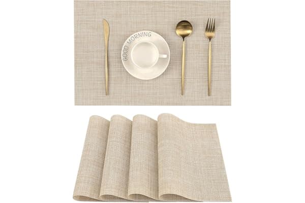 Leetaltree Beige Placemats Set of 4 - Heat Resistant Non-Slip Place mats for Dining Table, Washable Durable PVC Vinyl Woven Table Mats(Beige, 4)