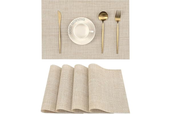 Leetaltree Beige Placemats Set of 4 - Heat Resistant Non-Slip Place mats for Dining Table, Washable Durable PVC Vinyl Woven Table Mats(Beige, 4)