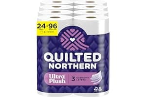 Quilted Northern Ultra Plush Toilet Paper, 24 Mega Rolls = 96 Regular Rolls, 4X More Absorbent*, 3-Ply Soft Toilet Tissue